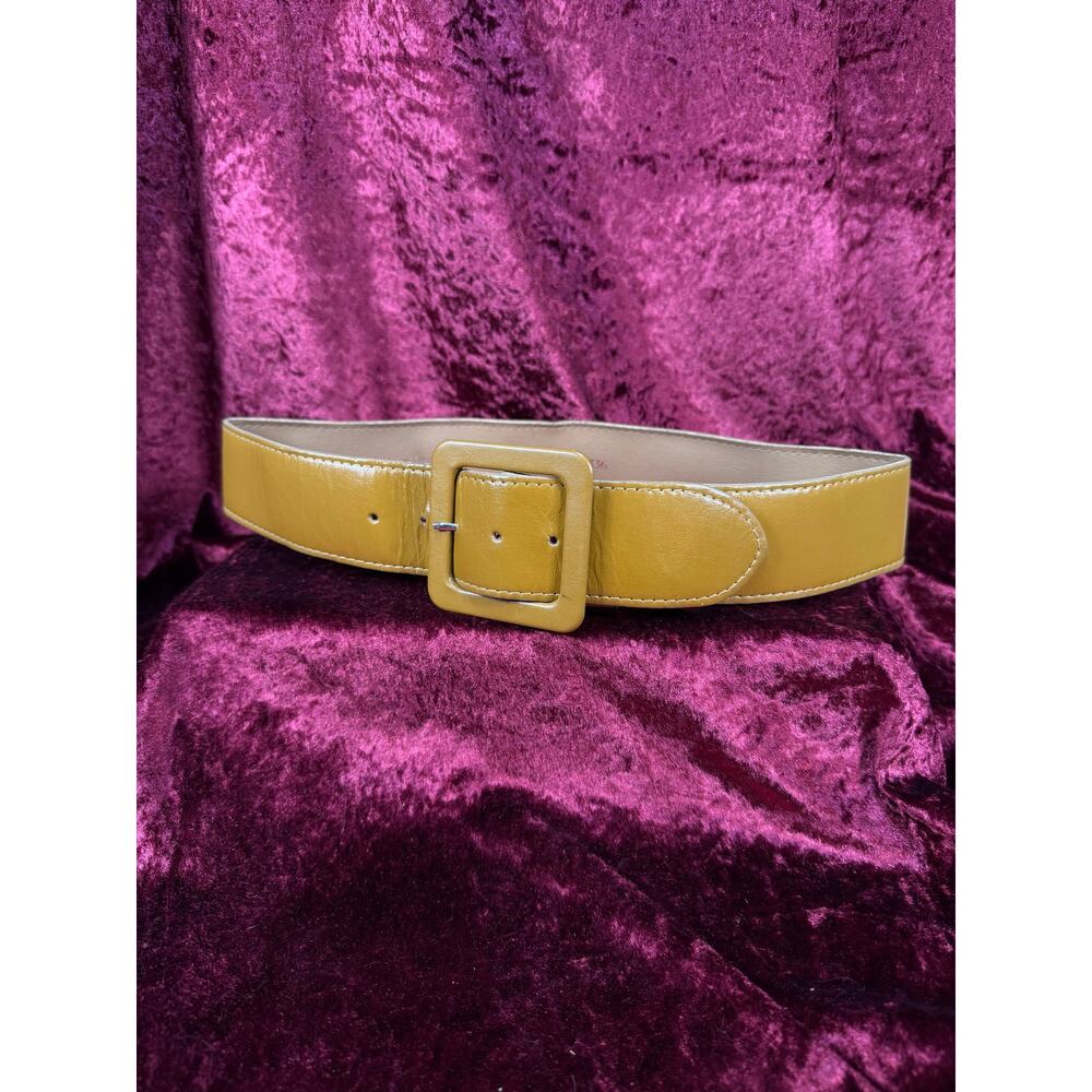 Vintage 1980s Leather Waist Belt Dark Mustard Yellow Accessories By Pearl Medium - Picture 2 of 5